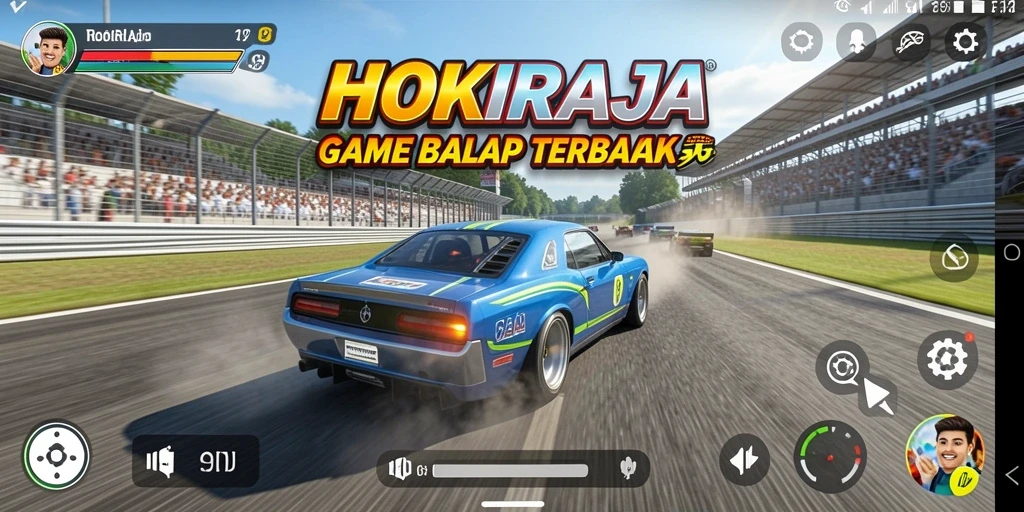 Screenshot gameplay HOKIRAJA menampilkan aksi balapan yang mendebarkan.