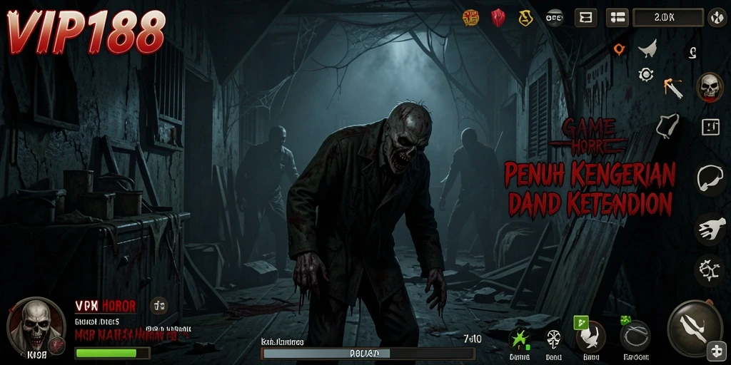 Screenshot gameplay VIP188 menampilkan momen menegangkan saat berhadapan dengan makhluk menyeramkan.